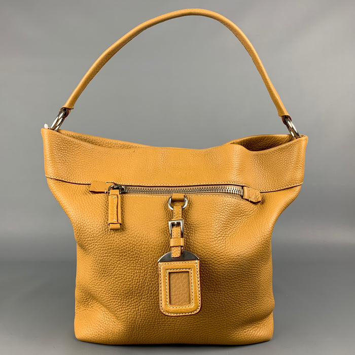 PRADA Beige Pebble Grain Leather Shoulder Bag
