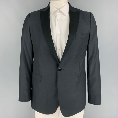 ETRO Size 44 Black Wool Peak Lapel Sport Coat