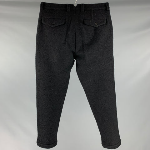 ROBERTO COLLINA Taille 30 Pantalon décontracté en laine texturée noire avec braguette boutonnée