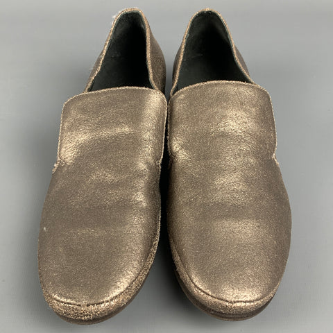 BRUNELLO CUCINELLI Zapatos planos mocasines craquelados de cuero plateado talla 7
