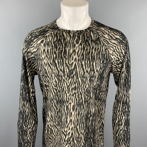 HAIDER ACKERMANN Size XL Black & Taupe Animal Print Wool / Nylon Raglan Pullover