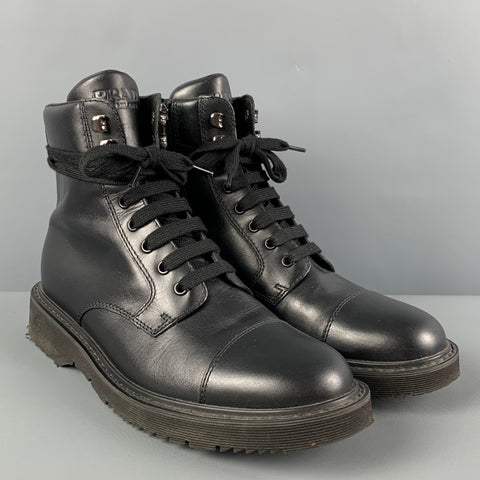 PRADA Size 8 Black Leather City Calf Boots