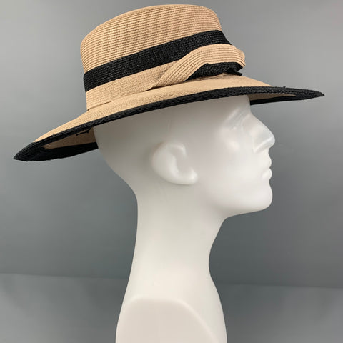 SUZANNE Beige Black Woven Hat