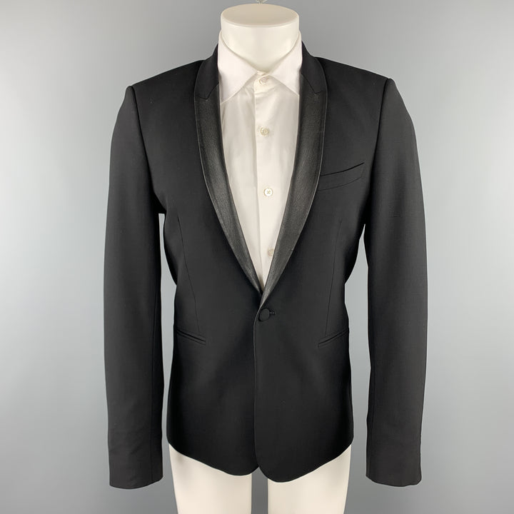 IRO Size 36 Black Wool Blend Shawl Collar Leather Trim Sport Coat