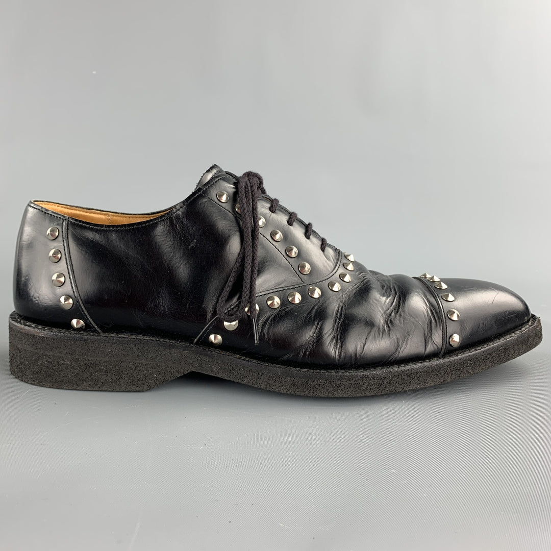 COMME des GARCONS HOMME PLUS Size 9.5 Black Studded Leather Cap Toe Lace Up Shoes