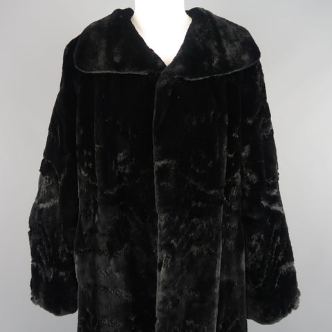 OSCAR DE LA RENTA Size L Ikat Silk & Embroidered Mink Reversible Opera Coat