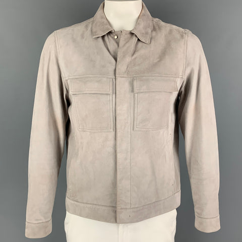 THEORY Size L Grey Light Grey Leather Snaps Jacket
