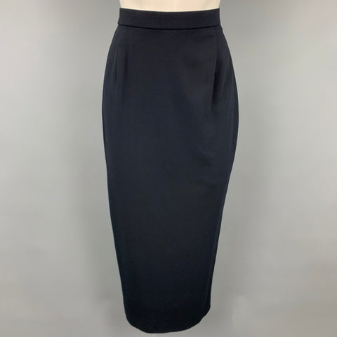 DONNA KARAN Size 8 Navy Wool Long Pencil Skirt