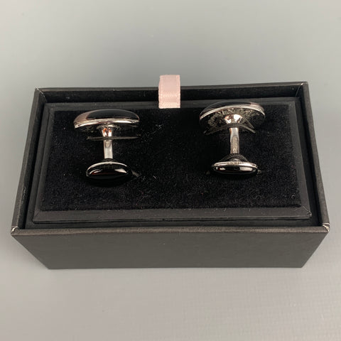 THOMAS PINK Black Silver Tone Cuff Links