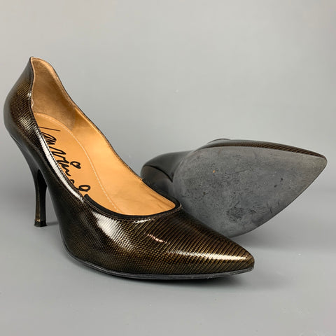 LANVIN for H&M Size 8 Bronze & Black Textured Patent Leather Pumps