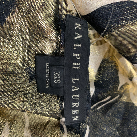 RALPH LAUREN Black Label Size S Gold Black Silk Floral Shrug Casual Top