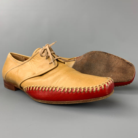 DRIES VAN NOTAN Talla 10 Zapatos con cordones y punta cuadrada con ribete rojo de cuero color canela