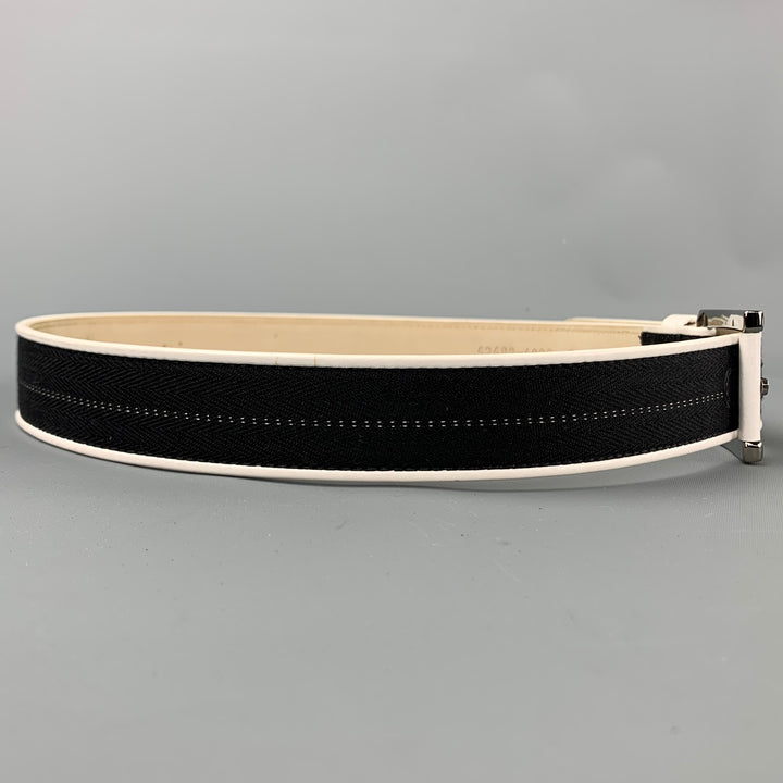 ESCADA Cinturón de cuero con cinta a rayas blancas y negras talla 36