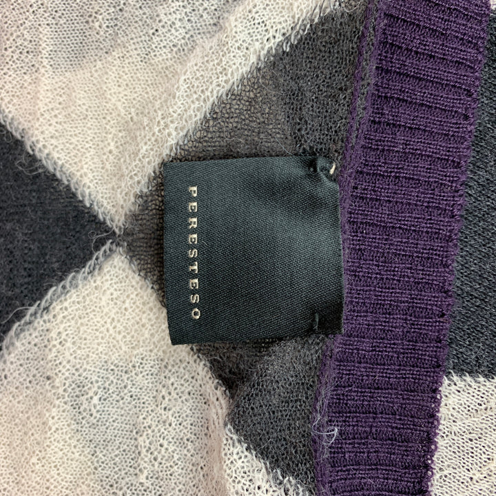 PERESTESO Size 6 Purple Knitted Argyle Virgin Wool Blend Cardigan