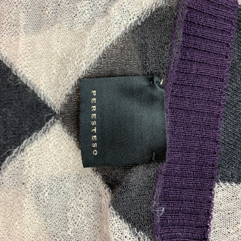 PERESTESO Size 6 Purple Knitted Argyle Virgin Wool Blend Cardigan