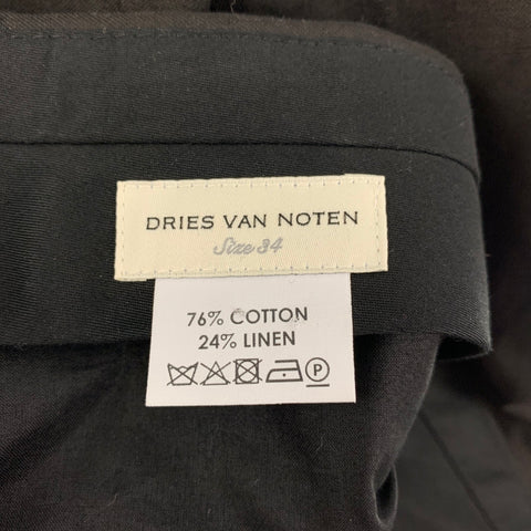 DRIES VAN NOTEN Size 4 Black Cotton Linen Wide Leg Dress Pants