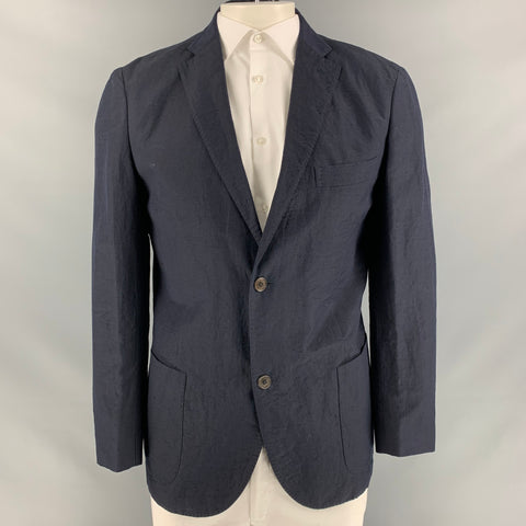 MONTEDORO Chest Size 44 Navy Blue Wool &  Flax Notch Lapel Sport Coat