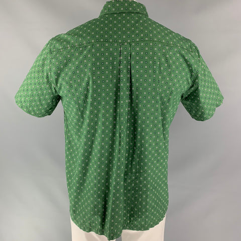 A.P.C. Size XL Green Geometric Cotton & Silk Button Down Short Sleeve Shirt