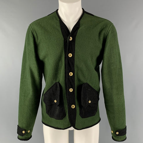 HERMANOS KOUMORI Size M Green Black Color Block Fleece Jacket