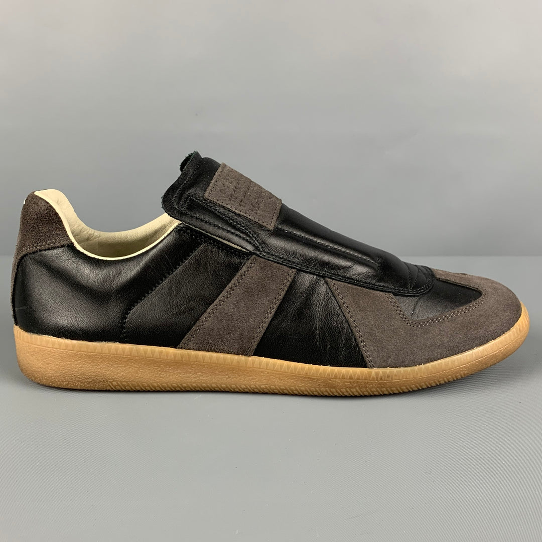 MAISON MARTIN MARGIELA Replica Size 8 Black Grey Color Block Leather Slip On Sneakers