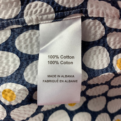 SAKS FIFTH AVENUE Size S Navy & White Seersucker Cotton Short Sleeve Shirt