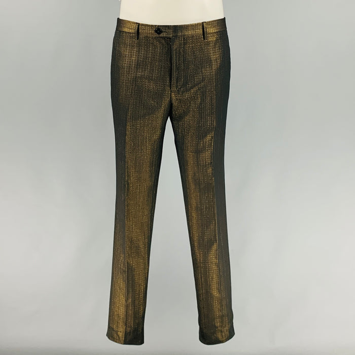 ETRO Size 32 Gold Black Jacquard Polyester Cotton Zip Fly Dress Pants