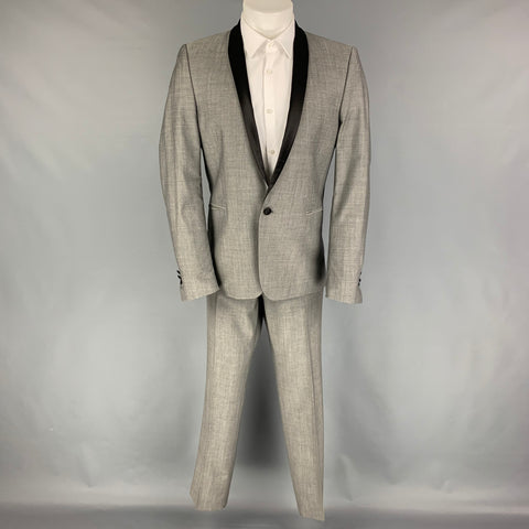 THE KOOPLES Size 40 Grey Black Wool Shawl Collar Suit