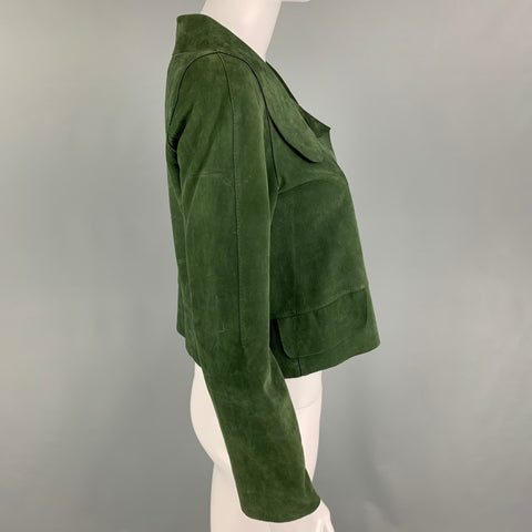 MARNI Size 4 Green Suede Buttoned Jacket