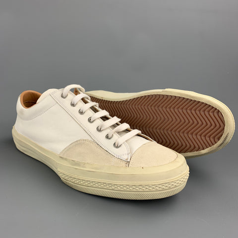 DRIES VAN NOTEN Size 10 White Mixed Materials Leather Lace Up Sneakers