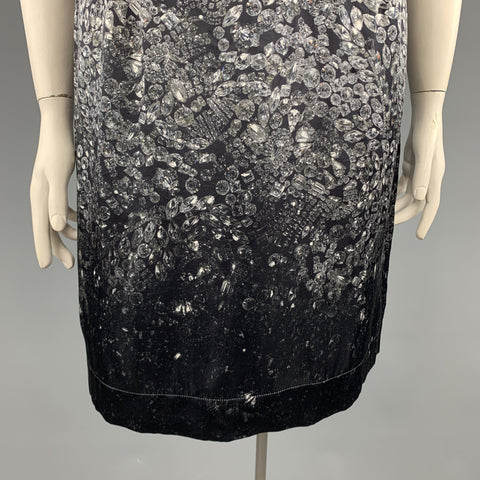 LANVIN Size 8 Grey & Black Diamonds Print Satin Sleeveless Shift Dress
