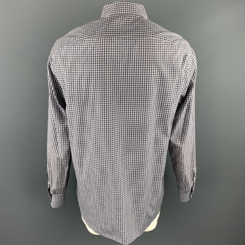 ISAIA Size XL Dark Gray Window Pane Cotton Button Up Long Sleeve Shirt