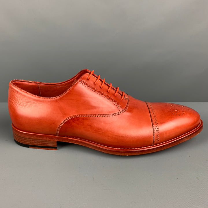 PAUL SMITH Size 8.5 Orange Perforated Leather Cap Toe Lace Up Shoes