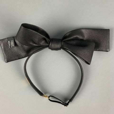 SAINT LAURENT Black Ribbed Polyester Headband Bow Tie