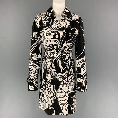 GUCCI Talla 6 Abrigo cruzado de algodón abstracto blanco negro