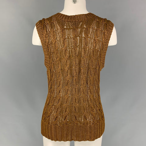 OSCAR DE LA RENTA Taille S Gilet en soie tricotée marron métallisé