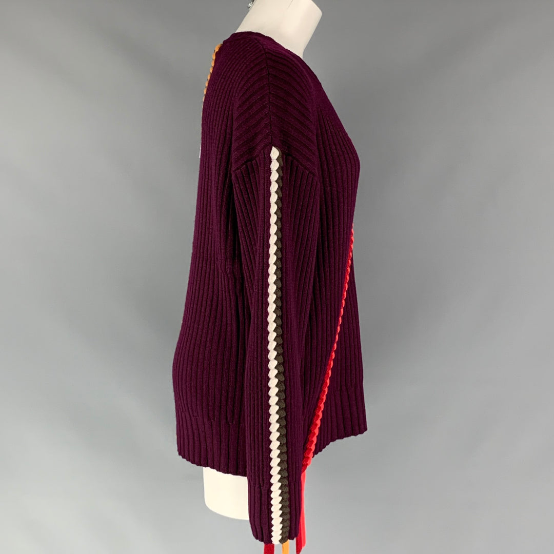 DEREK LAM Size M Burgundy Multicolour Merino Wool Ribbed Sweater