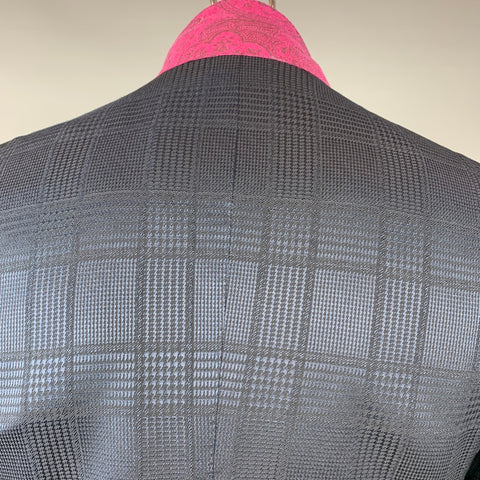 ETRO Size 44 Navy Plaid Wool / Silk Notch Lapel Sport Coat