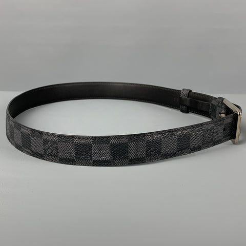 LOUIS VUITTON Size 36 Black Grey Damier Leather Belt