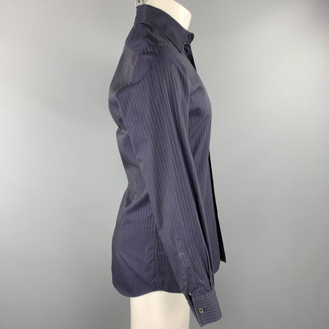 PRADA Size S Navy Stripe Cotton Button Up Long Sleeve Shirt