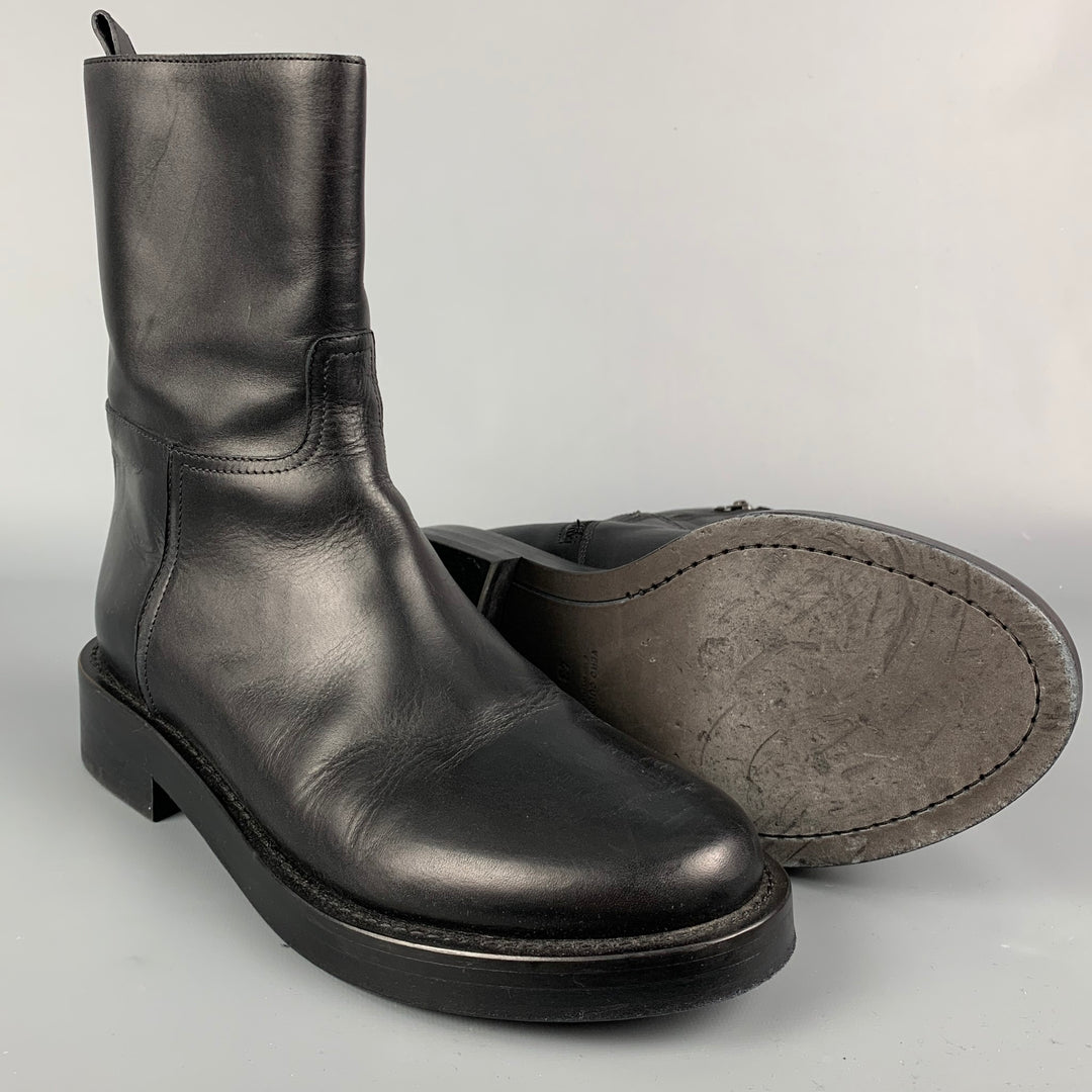 ANN DEMEULEMEESTER Size 10 Black Leather Side Zipper Boots