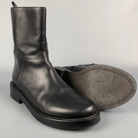 ANN DEMEULEMEESTER Taille 10 Bottes à fermeture éclair latérale en cuir noir