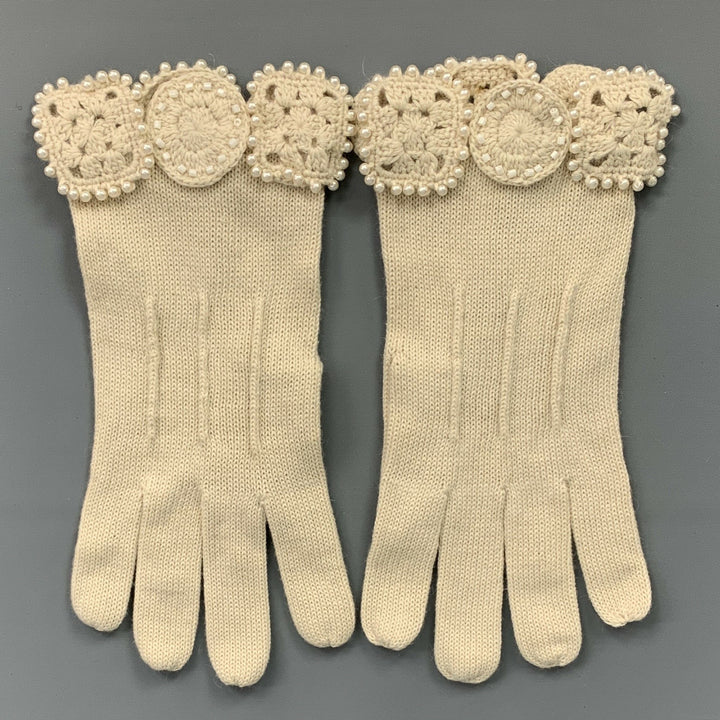MATSUDA Beige Beaded Wool &  Cotton Gloves