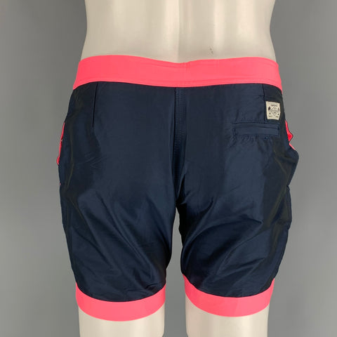 CUISSE DE GRENOUILLE Size M Navy & Neon Pink Two Toned Polyester Swim Trunks