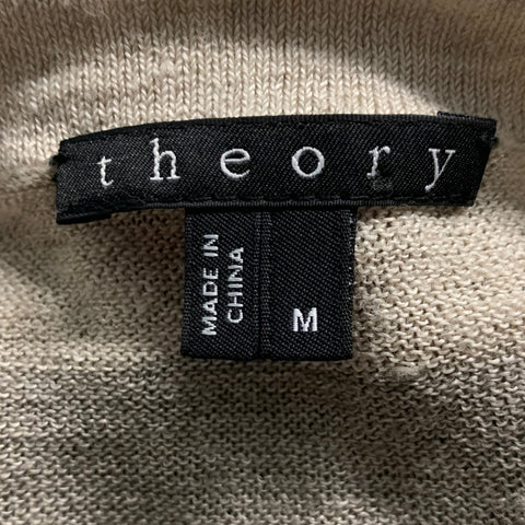 THEORY Size M Tan Stripe Linen Blend Crew-Neck Pullover