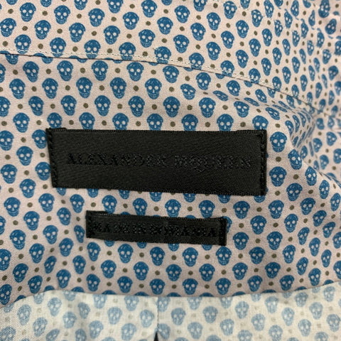 ALEXANDER MCQUEEN Size M Blue & Grey Skull Cotton Button Down Short Sleeve Shirt