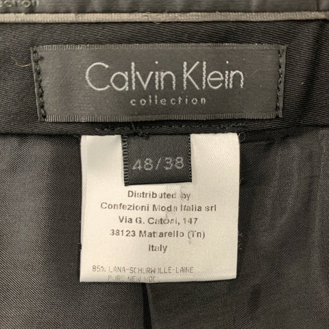 CALVIN KLEIN COLLECTION Size 38 Black Grey Heather Wool Silk 32 29 Suit