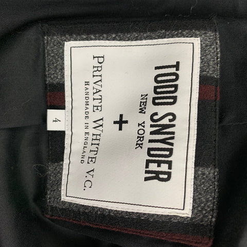 TODD SNYDER x PRIVATE WHITE V.C. Size L Black Grey Burgundy Stripe Wool Blend Coat
