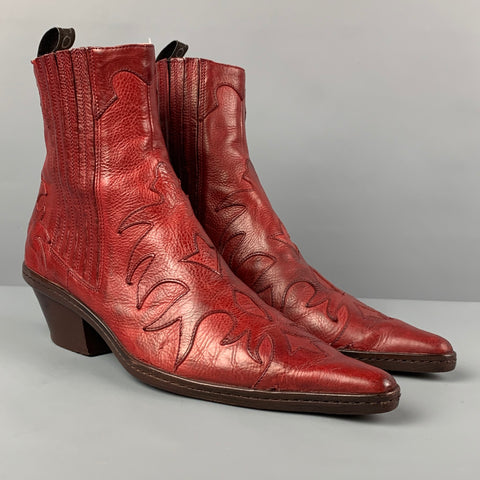 SARTORE Botas vaqueras con punta en punta de cuero rojo talla 6