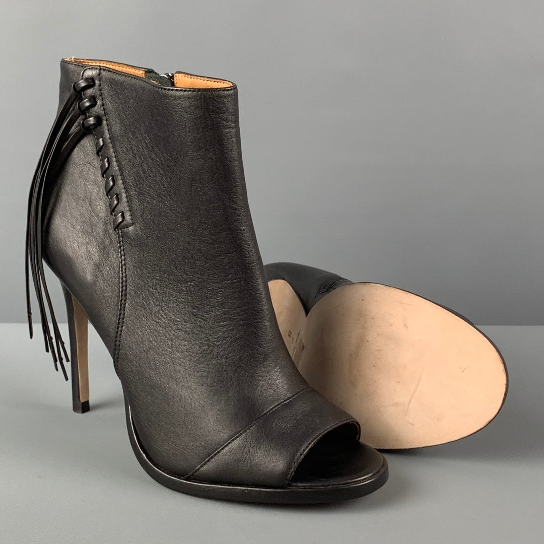 COACH Size 7 Black Leather Fringe Peep Toe Boots