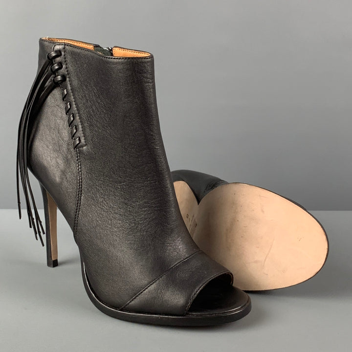 COACH Size 7 Black Leather Fringe Peep Toe Boots